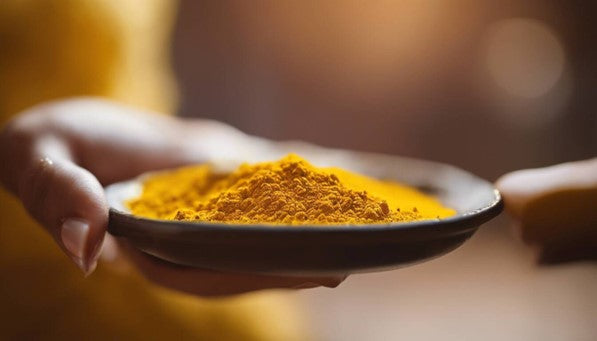Turmeric in small dish meant for applying to face