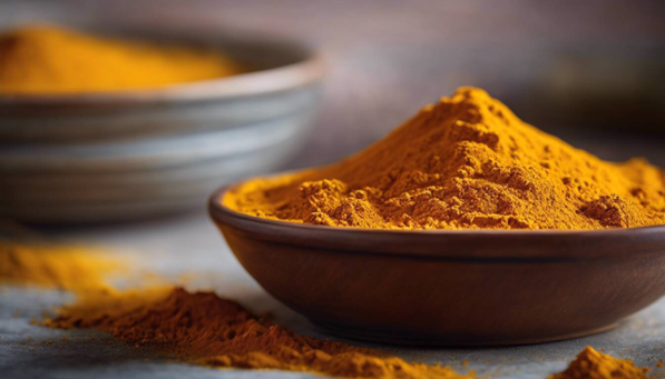 A vibrant bowl of turmeric powder.