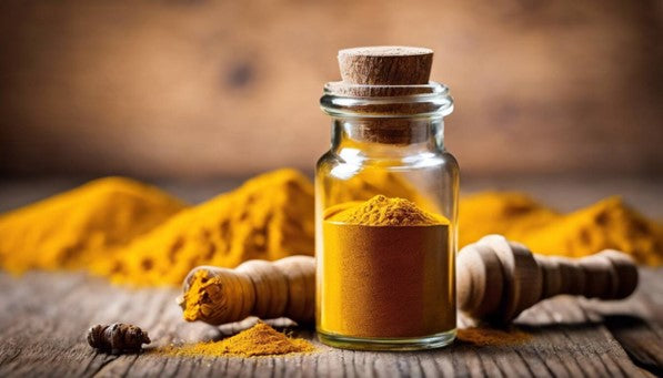 Jar of turmeric powder which may have side effects