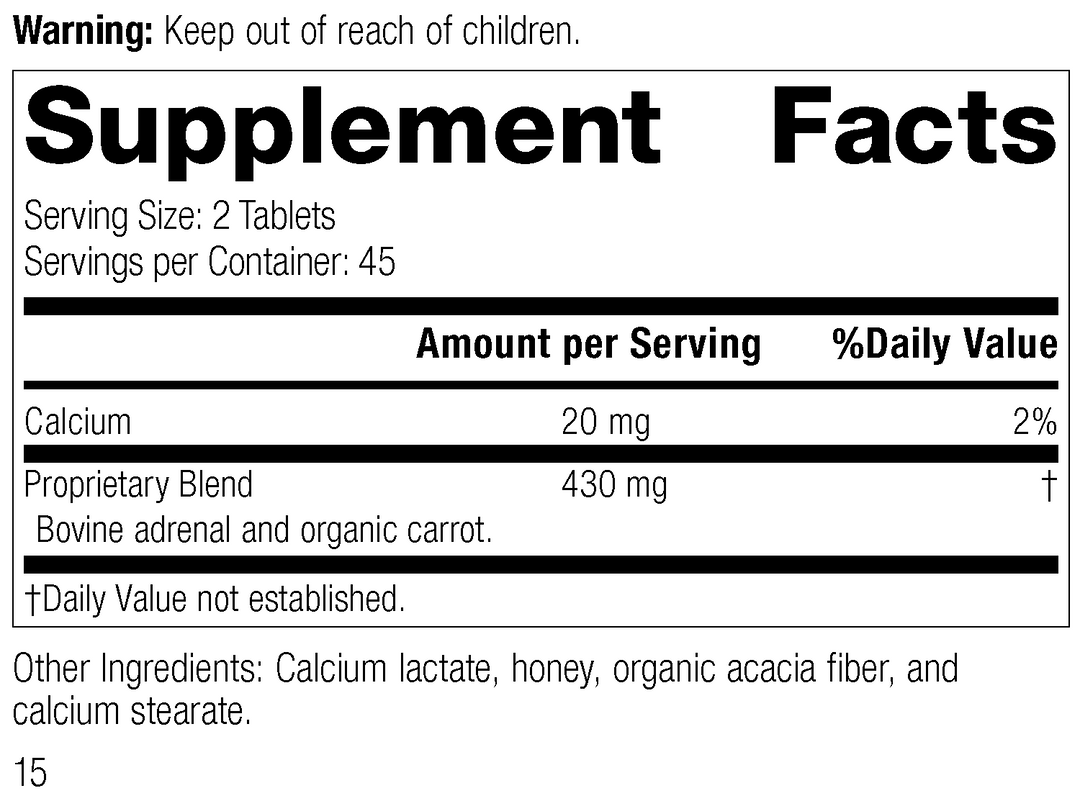 Adrenal Desiccated, 90 tablets, Rev 14, Supplement Facts