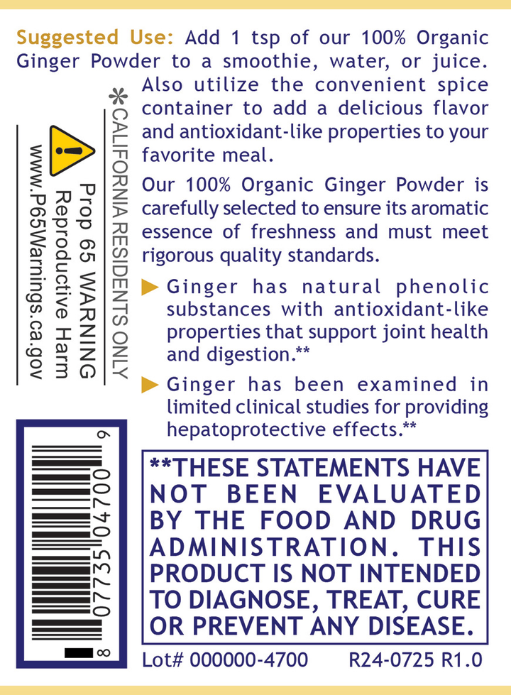 100% Organic Ginger Powder, Premier