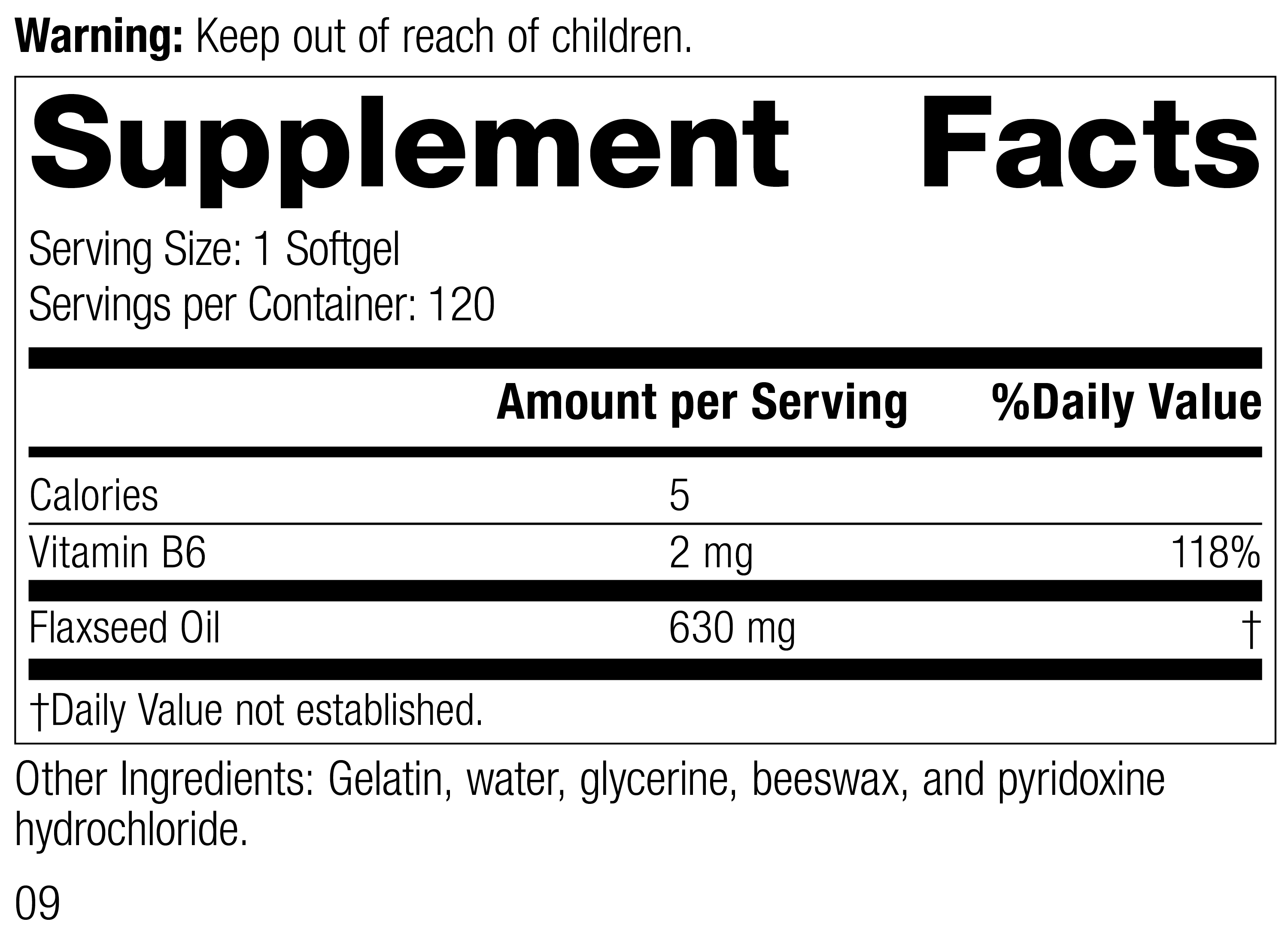 Flax Oil with B6, formerly known as Linum B6 5340-8.0 Supplement Facts