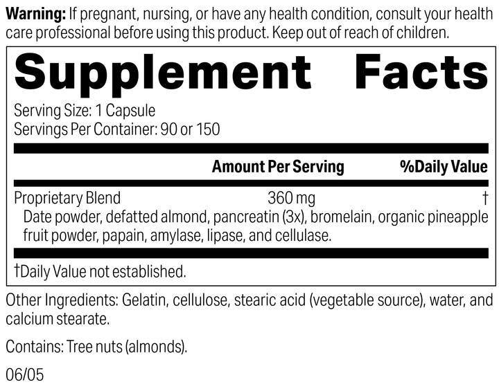 Multizyme®, 150 Tablets, Rev 02 Supplement Facts