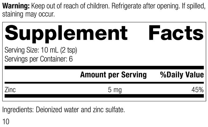 8360 Zinc Test R08 Supplement Facts